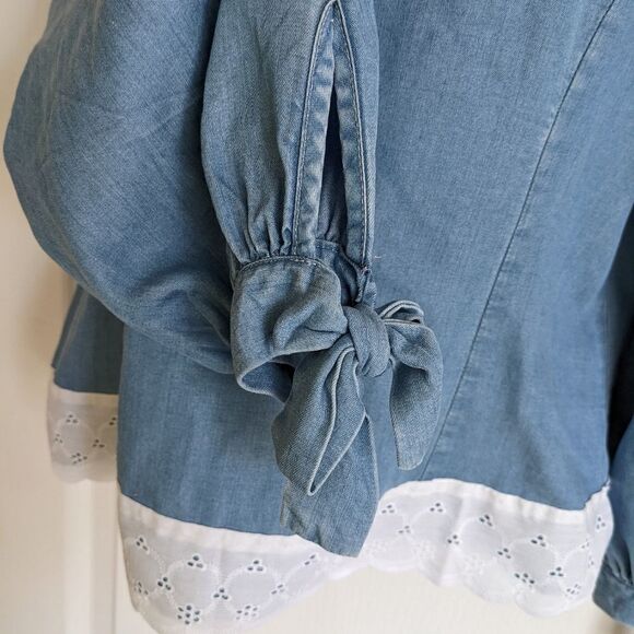 ZARA reworked denim blouse detachable crochet collar and lace edge Small @L - Picture 3 of 10